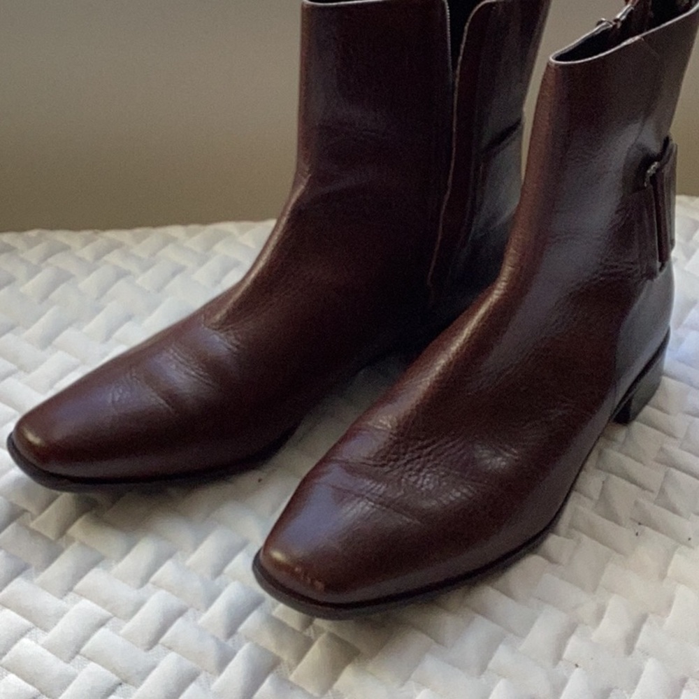 Talbots Brown Leather Boots with Plaid Lining ~ Size 10